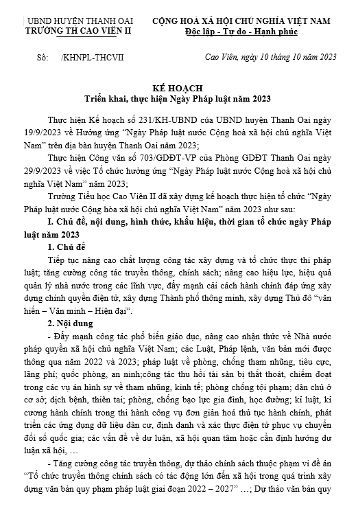 KH thực hiện Ngày Pháp Luật